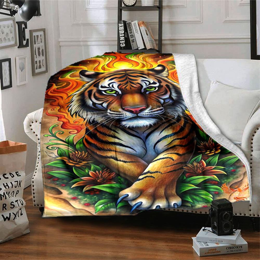 1 Stück Tigerflammen-Design Decke Leichte Flanelldecke Überwurfdecke für Sofa, Bett, Reisen, Camping, Wohnzimmer, Büro yy251015179