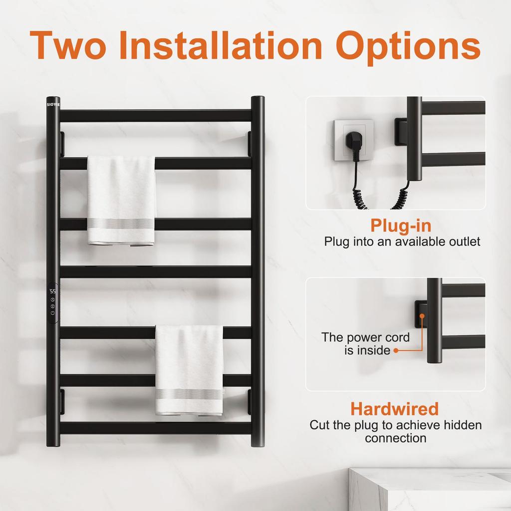 SIOYIE Electric Heated Towel Rack, Towel Warmer with Timer, Smart Bathroom Radiator, Wall-Mounted Heater, Towel Dryer