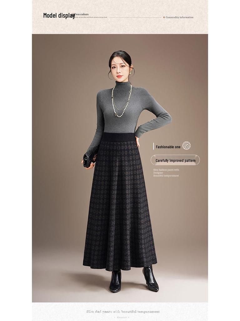 2025 Winter Women's High Waist Knit Pleated Wool Midi Skirt