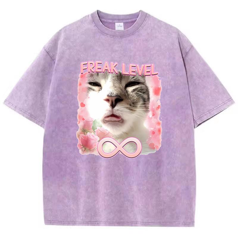 Y2k T Shirt Vintage Washed Cotton T-Shirt Funny Meme Cat Graphic Tee Casual Streetwear Spring Summer Clothing