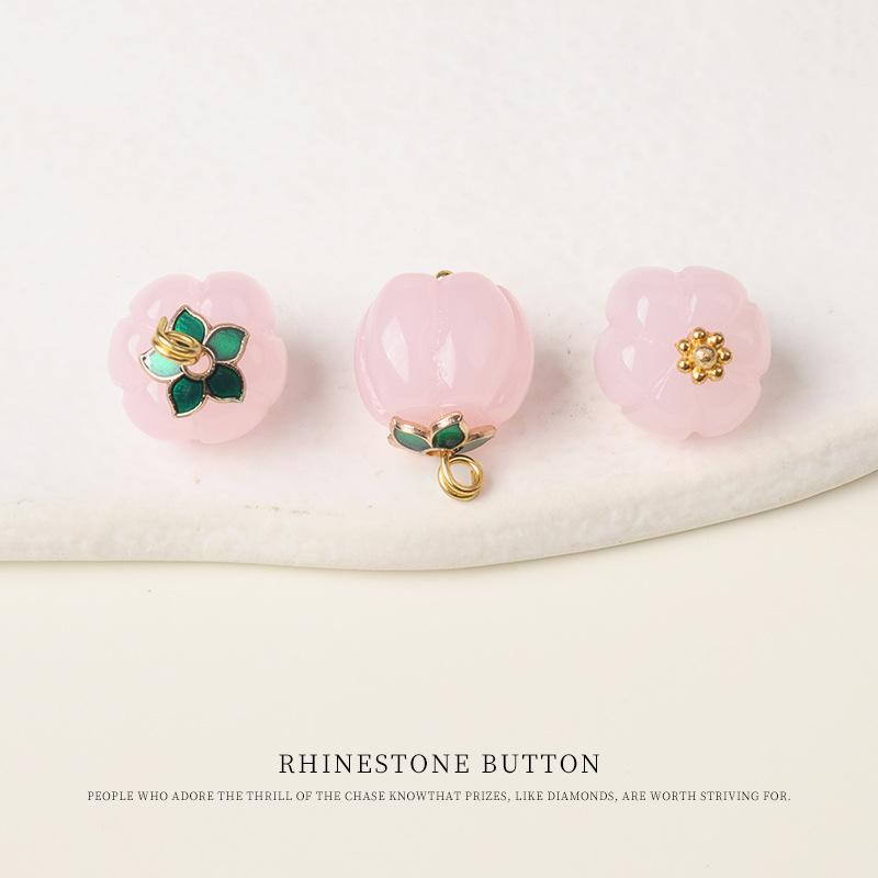 5pcs Color Resin Pumpkin Bead Buttons Chinese Cheongsam Hanfu Tang Style Buttons Cotton And Linen Shirt Cardigan Gold Nail Buttons