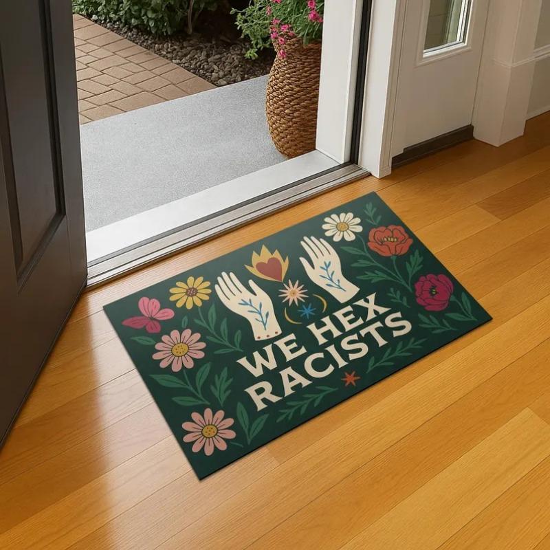 Wucifang Jewelry Unisex Witchy Anti Racism Doormat We Hex Racists Floral Welcome Mat Inclusive Home Decor Front Door Rug Political Gift