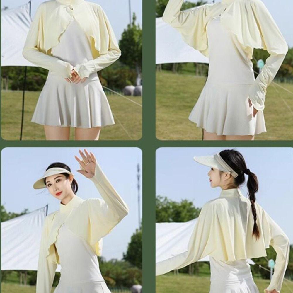 Solid Color Sunscreen Shawl Long Sleeve Ice Silk Cape Creative Gift Sunshade Cloak Summer Season
