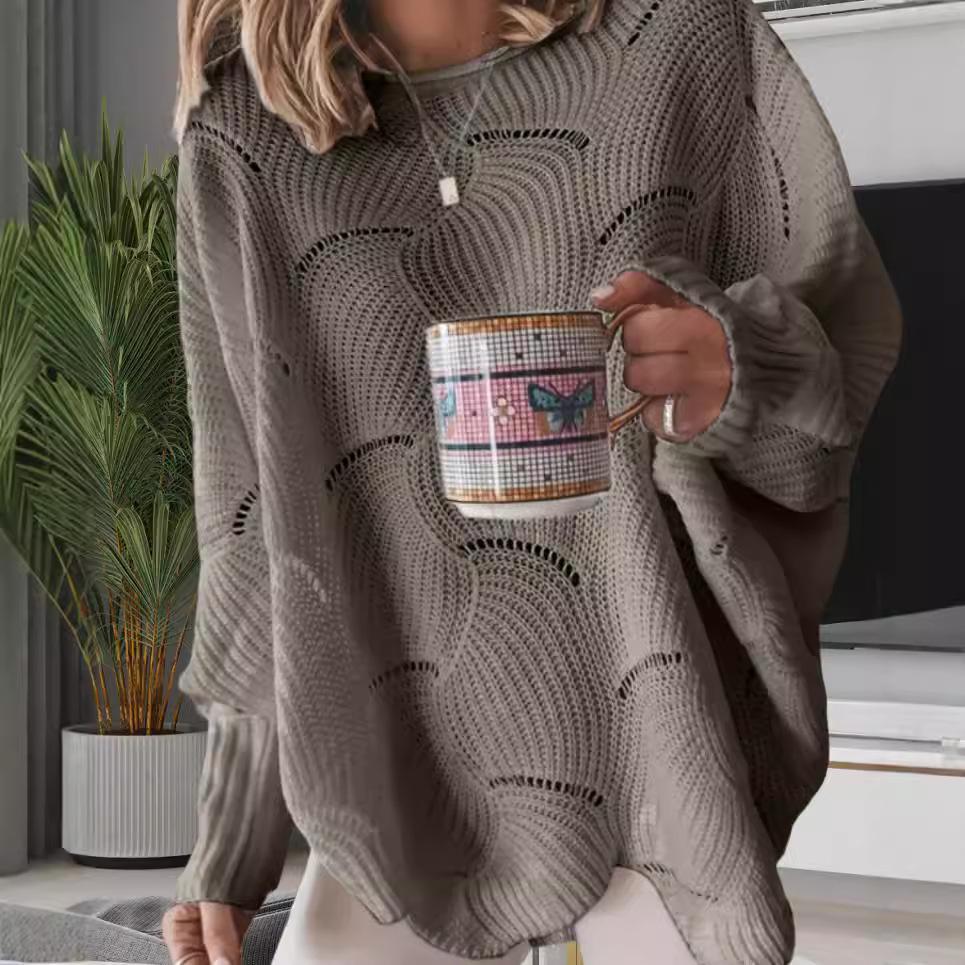 Neuer Lässiger Modischer Großer Hohl Gestrickter Lockerer Einfarbiger Pullover