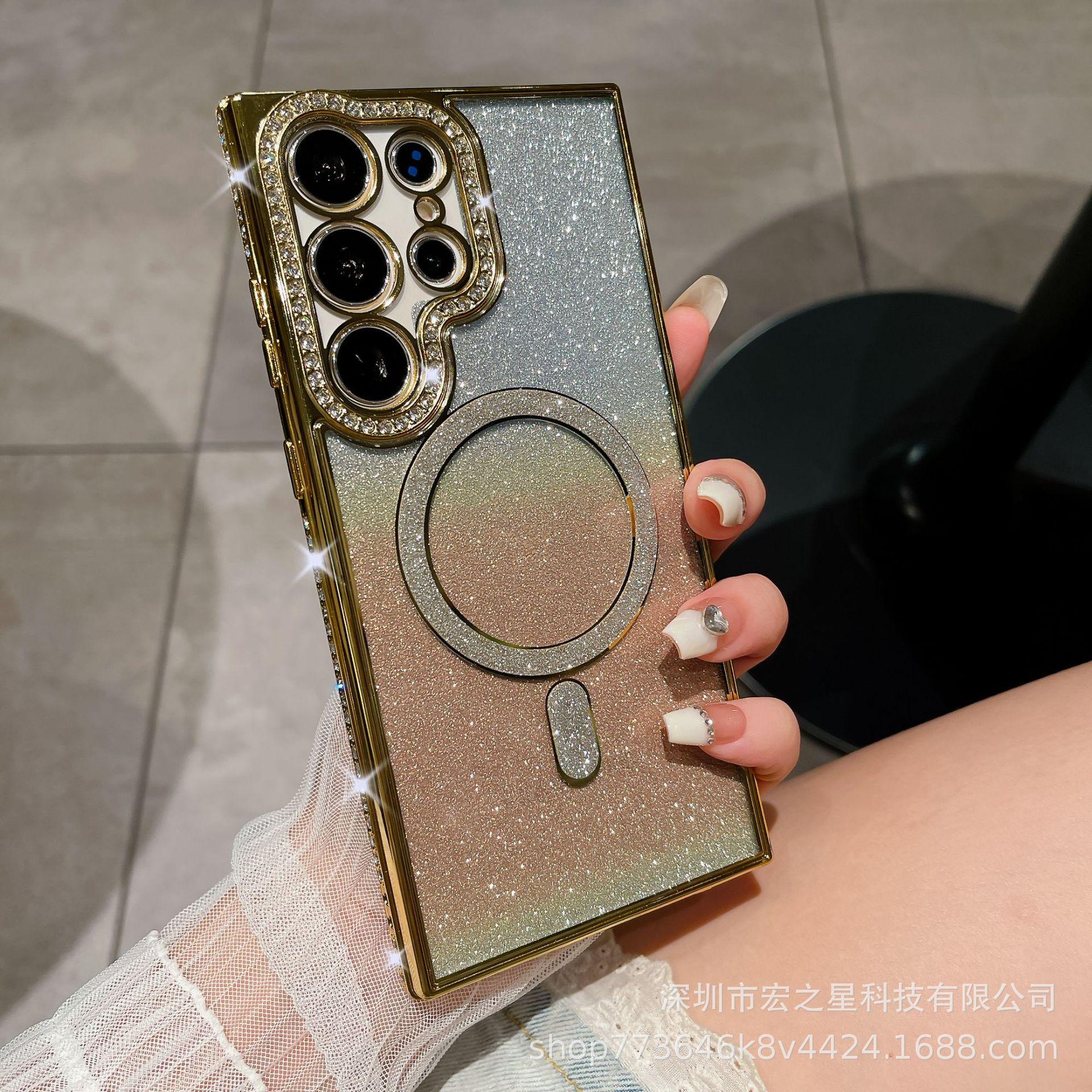Samsung S24 Ultra Rhinestone Magnetic Phone Case - Glitter Gradient Soft Cover for S23 Plus Lens Samsung S23PLUS