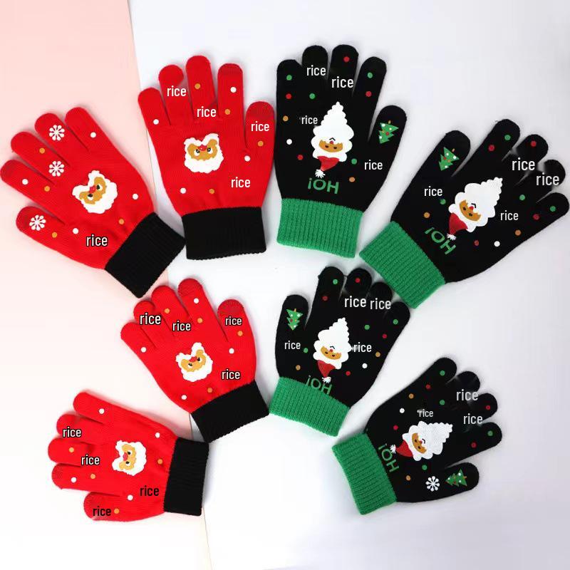 Women's Winter Touchscreen Knitted Cartoon Christmas Gloves – Warm and Thick Five-Finger Design
