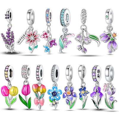 Ciondolo a forma di tulipano, viola del pensiero e iris color rame e lavanda, perline colorate a forma di fiore, adatto per braccialetti originali, gioiello fai da te, regalo