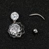 Belly Button Rings Stainless Steel Hollow Flower Dangle Body Piercing Jewelry Rhinestone Navel Ring for Women