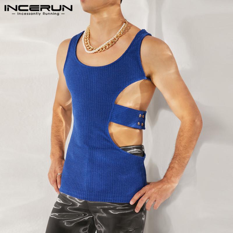 

INCERUN летние мужские спортивные полые жилеты вязаные узкие майки
