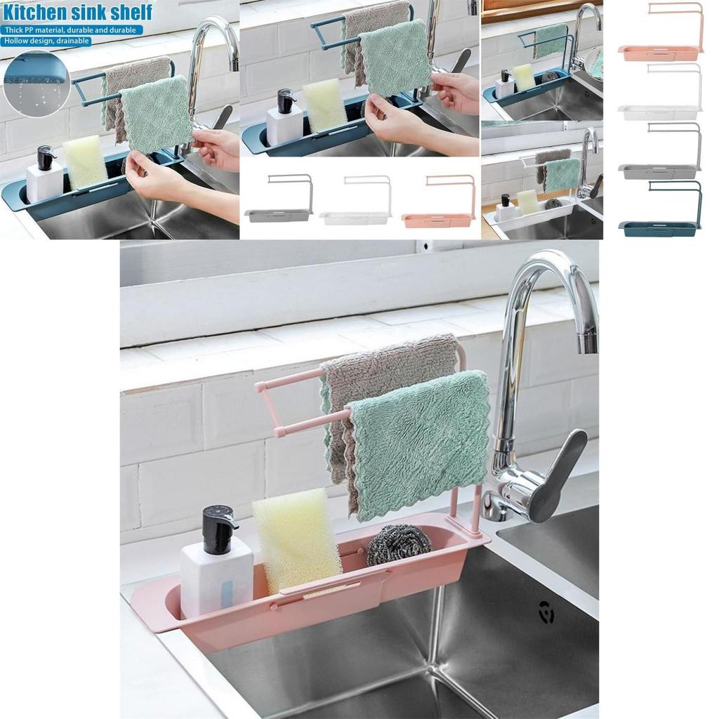 Expandable Telescopic Sink Rack Holder With Adjustable Storage For Kitchen Essentials