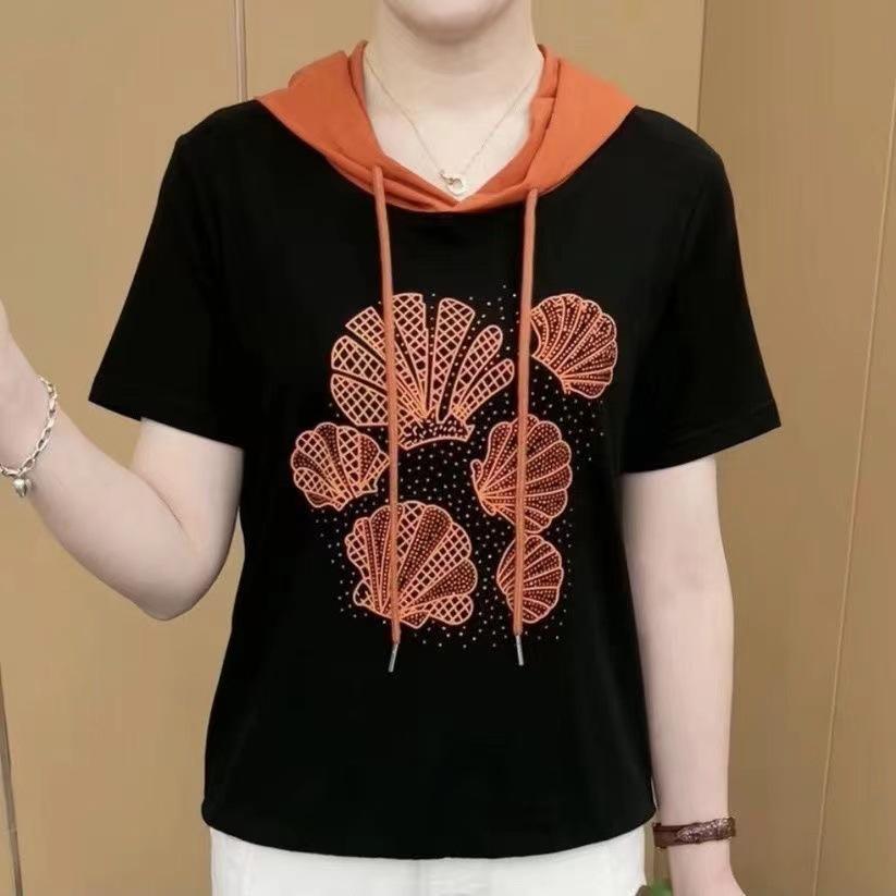 Casual Tops Versatile Hooded Sweatshirt In Summer Thin Style To Make You Look Slim and Cover Your Belly Short-sleeved T-shirt for Women