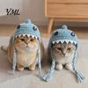 Pet Photography Props Funny Shark Cat Hat, Crocheted Hat with Braided Straps, Soft Cute Knitted for Cats Small Dogs Puppy Headwear