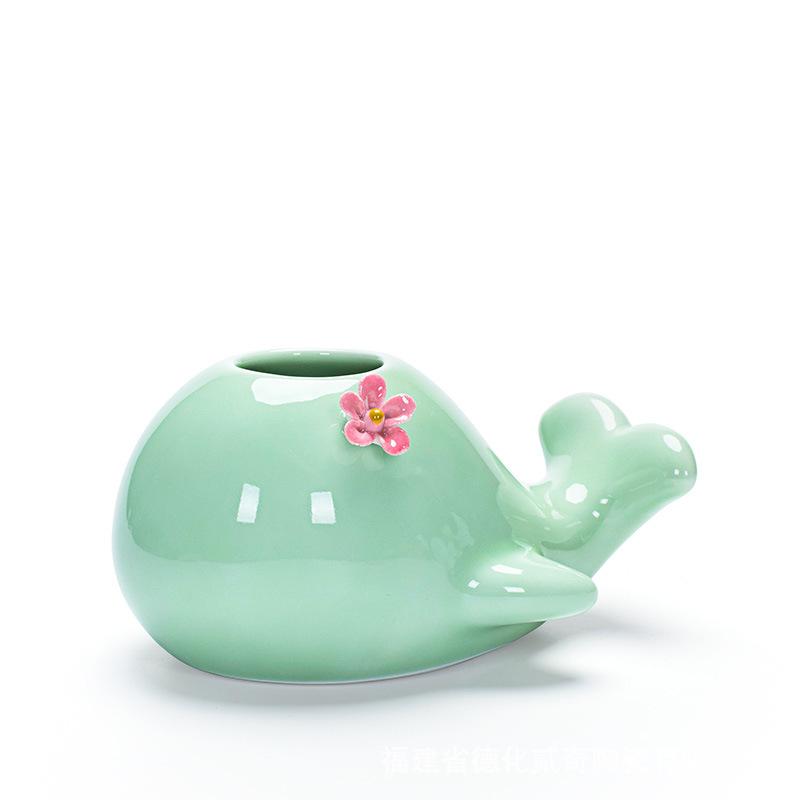 3D Home Furnishing Crafts Hydroponic Flower Inserted Creative Celadon Whale Elephant Flower Pot,home Ceramic Pot Vase Decoration