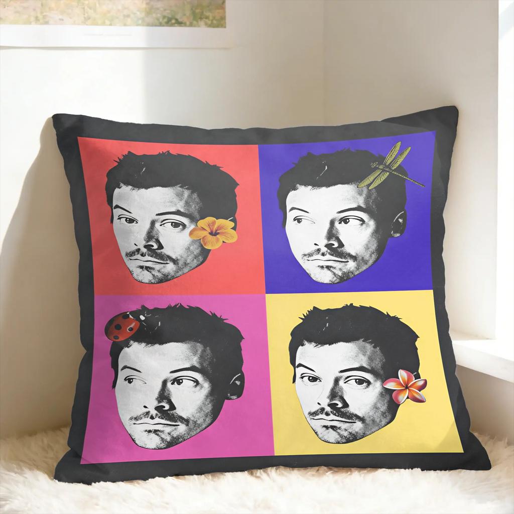 Singer H-Harrys S-Styles Kiss Al the Time Pillow Case Comfy Pillow Cover For Sofa Couch Bed Living Room Retro Trendy Pillowcase