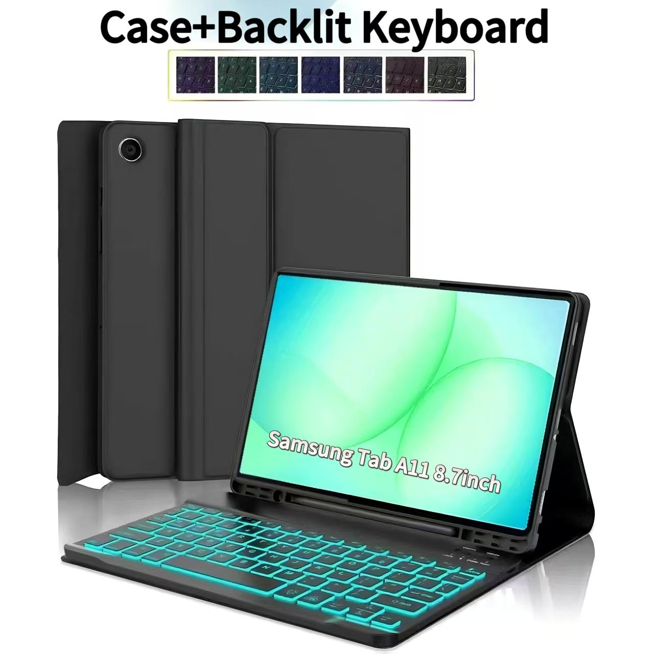 Hoesje voor Samsung Galaxy Tab A11 8,7 Inch Hoesje, Toetsenbordhoes voor Samsung Tab A11 SM-X133/X135/ Draadloos Bluetooth Toetsenbord Tab A11 8.7inch&English