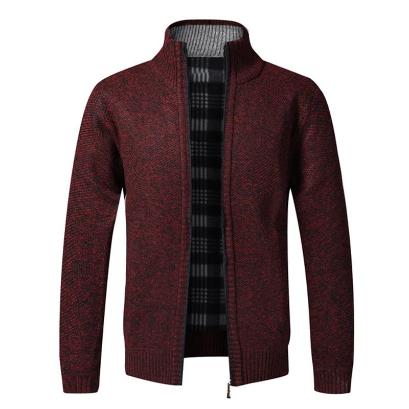 Jesienno-zimowa nowa męska kurtka Slim Fit stójka z zamkiem błyskawicznym kurtka męska solidna bawełniana gruby ciepły sweter