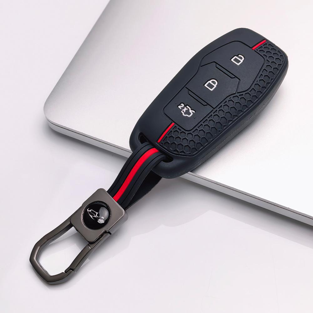 Silicone Key Cover with keychain for Ford 3 Button Smart Key, Fits Ford Focus Mondeo Kuga Escape MK4 Mustang Against Non-Slip Honeycomb Grip чёрный