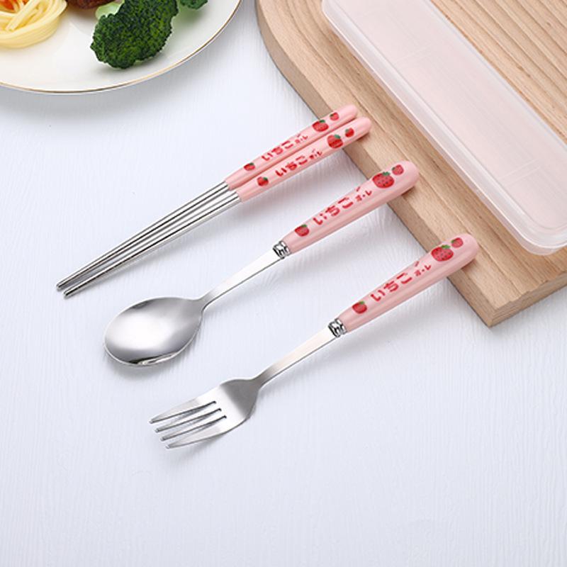 Stainless Steel 3-Piece Portable Cutlery Set: Chopsticks, Spoon & Fork - Sleek Design, Ideal for Students & Gifts