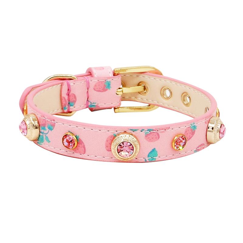 Achille Genuine Leather Pet Collar White Diamond White Gemstone Rivet Cowhide Collar Dog and Cat Collar Tractionable