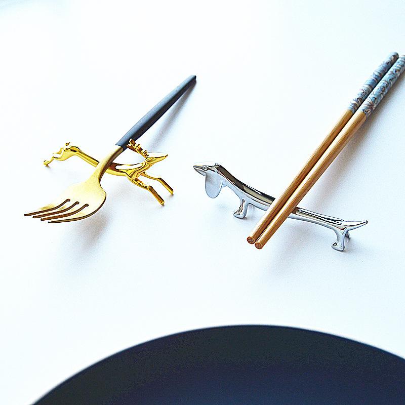 Art Craft Zinc Alloy Cutlery Bracket Holder Silver Cute Tableware Rack Holder Fawn /Little Dog Shape Cutlery Storage