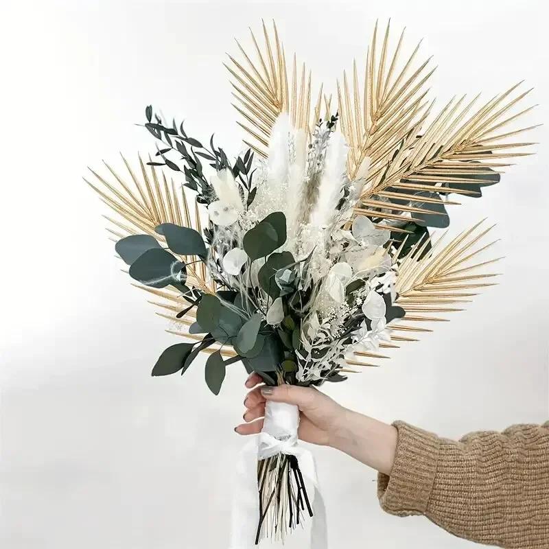 Golden Artificial Palm Leaves Fake Tropical Plants Faux Flowers Office Home Vase Filler Wedding Party Decor for Indoor Outdoor