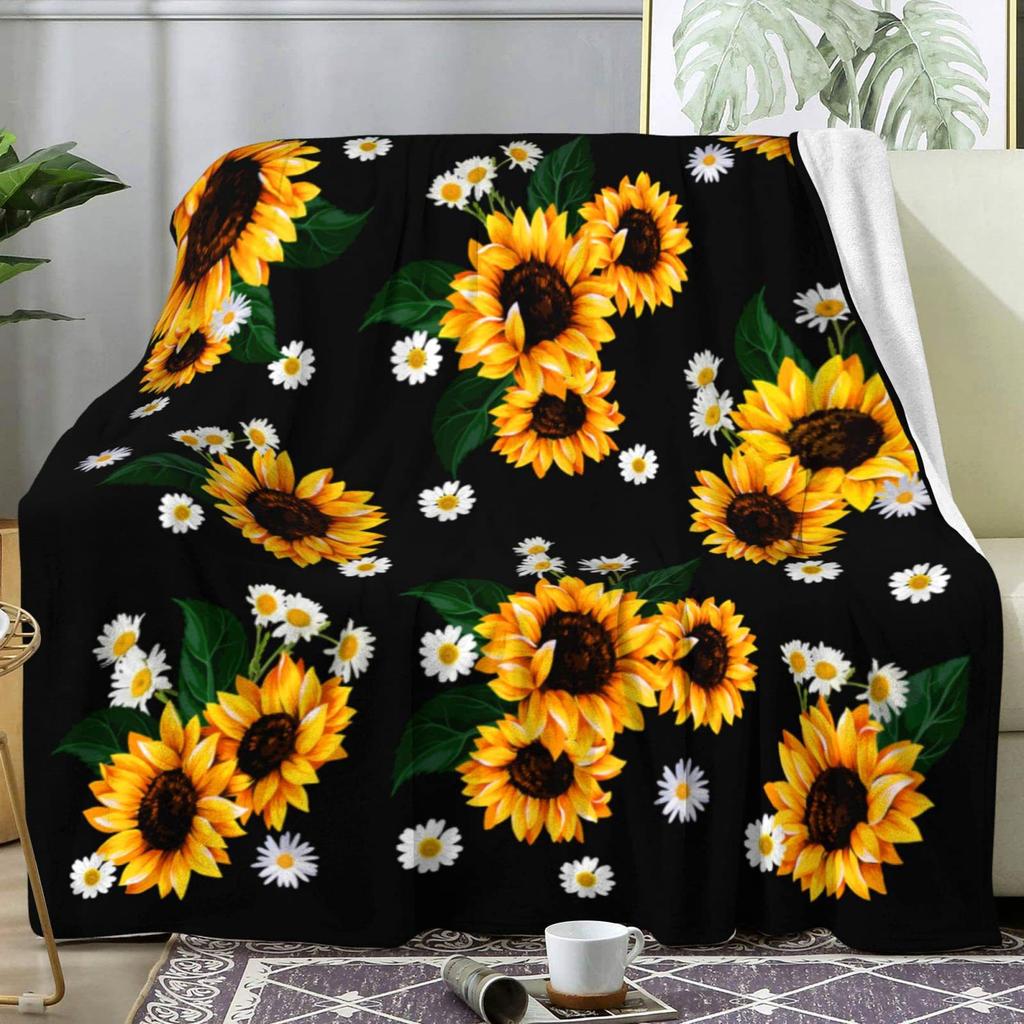 Creative Sunflower Theme digital-printed polyester Bedroom velvet flannel cover blanket Fleece soft sofa cover blankets for beds