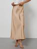 Women's Clothing Elegant Satin Midi Skirt Slim Fit High-Waisted Dress