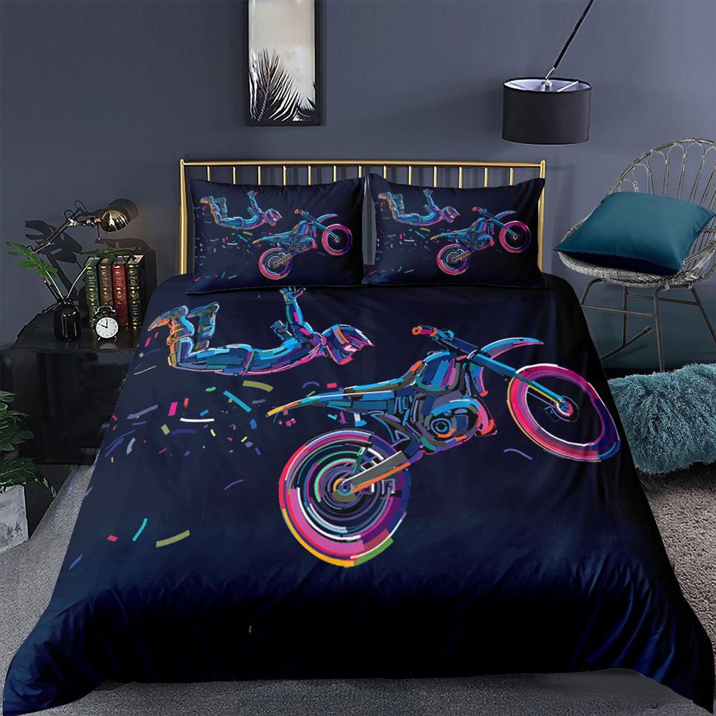 3D Motorcycle Bedding Set Boys Men Down Duvet Covers Pillowcases 2/3pc Teens Gift Soft Ultra-fine Fiber Cover Home Textile