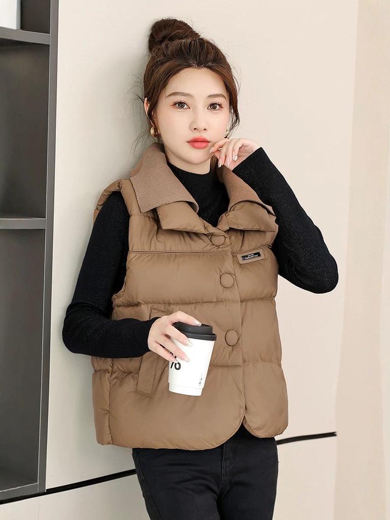 2026 Korean Style Patchwork Down Cotton Women's Sleeveless Winter Vest - Trendy European Outerwear