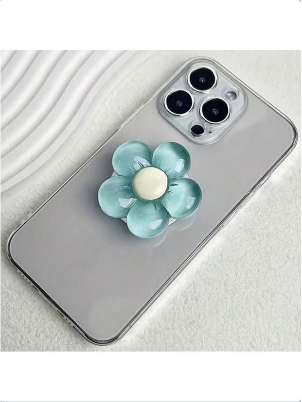 

Korean Heart Flower Crystal Phone Holder - Retractable, Transparent Airbag Design синій