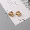 Trendy Korean Double Layer Hollow Square Stud Earrings For Women Crystal Gold Metal Geometric Hollow Jewelry