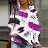 Women Plus Size Colorful Paint Splash Print Long Sleeve Drawstring Hoodie With Kangaroo Pocket