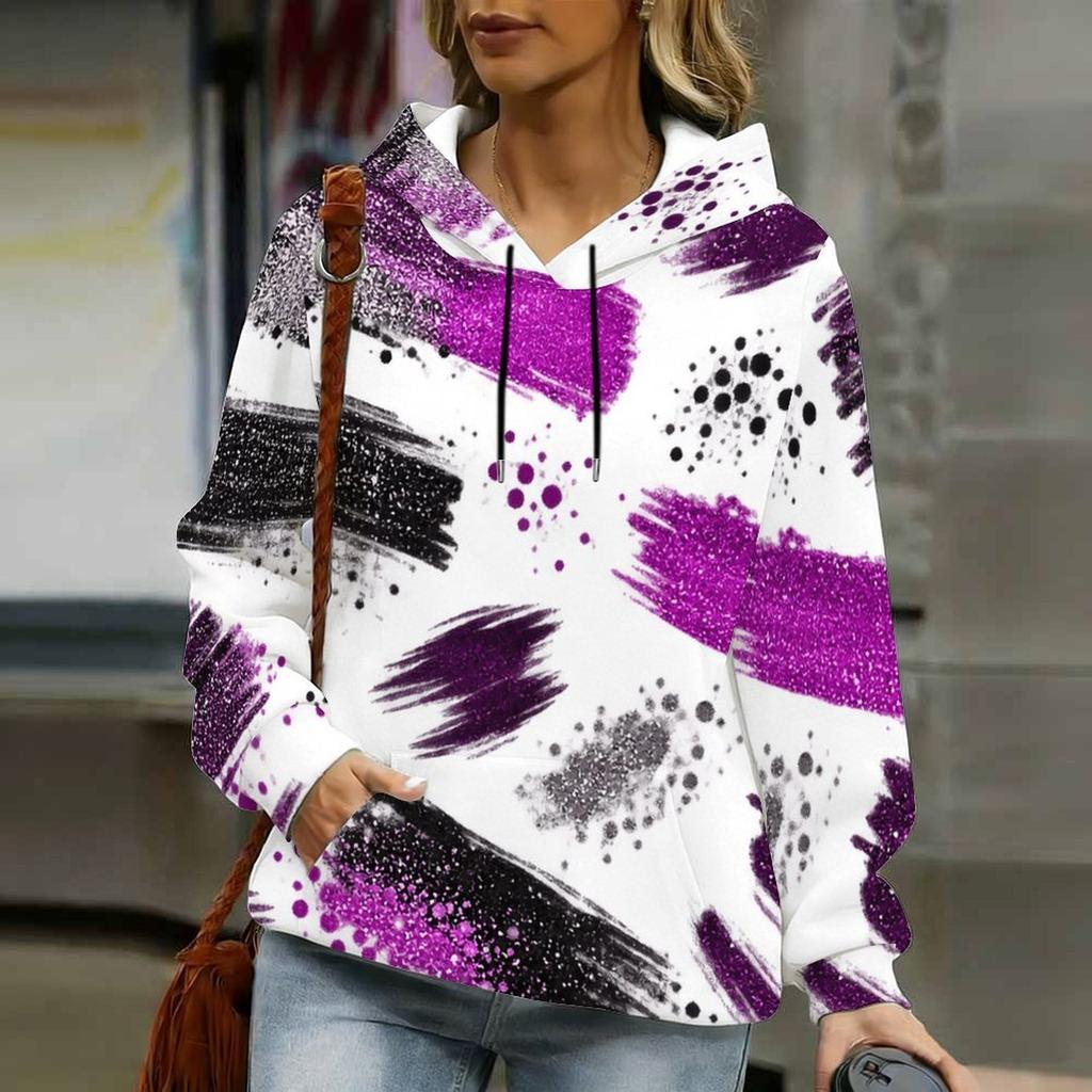 Women Plus Size Colorful Paint Splash Print Long Sleeve Drawstring Hoodie With Kangaroo Pocket