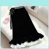 Cotton Blend Velvet Midi Skirt With Lace Trim For Elegant Ladies Spring Autumn Wear