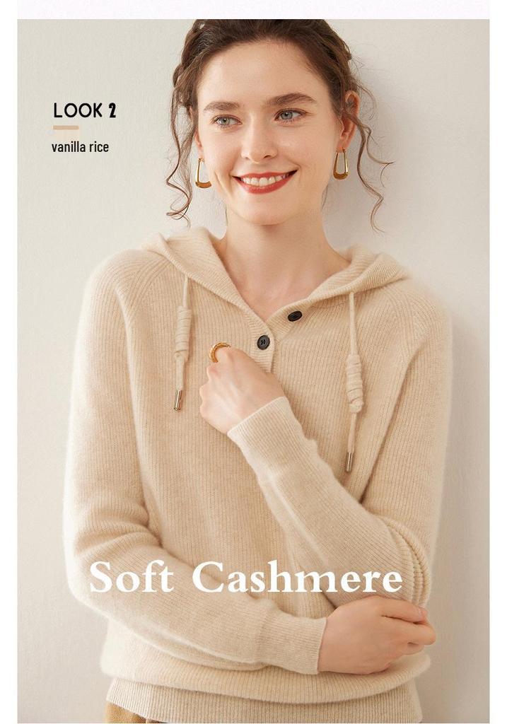 Women's Casual Cashmere Drawstring Sweater - Versatile Knitwear for Autumn and Winter