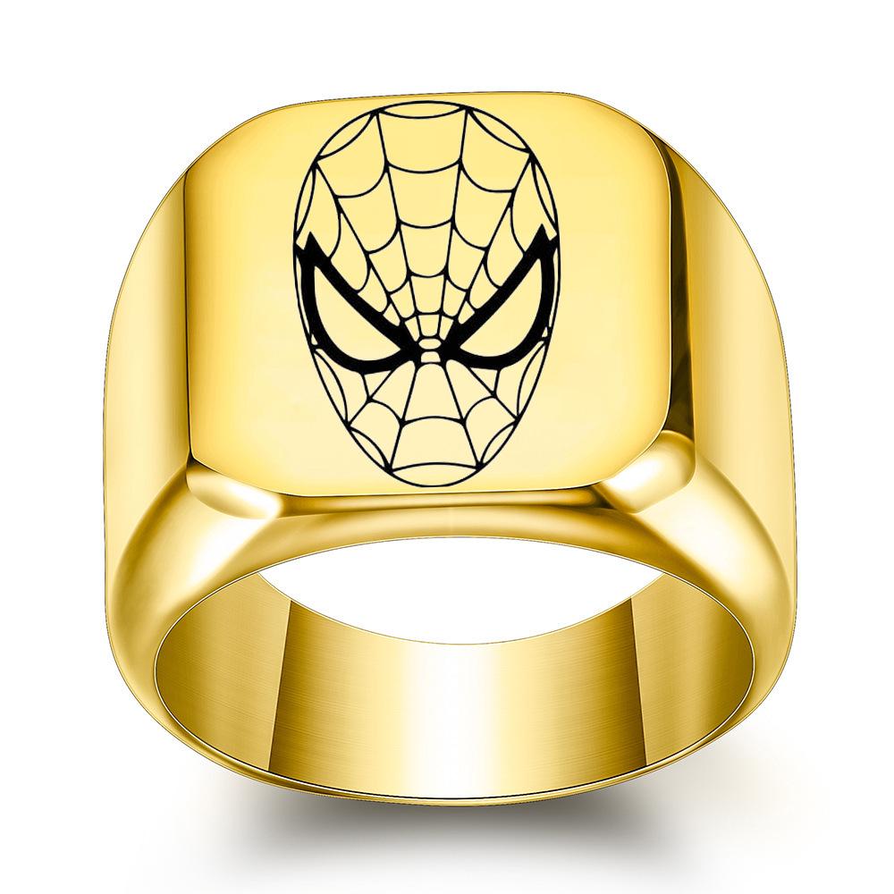 Spider-Man Laser Engraved 18MM Square Ring - Smooth Surface Male Fashion Accessory Size 15 золотой