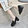 Square head high heels women's shoes spring new deep mouth single shoes college style black thick heel small leather shoes