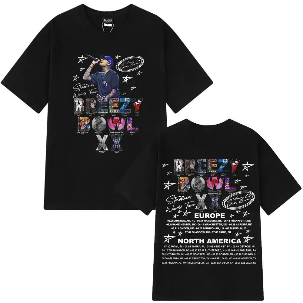 Rapper Chris Brown Breezy Bowl XX Tour 2025 T-shirt Men Women Fashion Hip Hop T Shirt Casual Oversized T-shirts Fans Gift