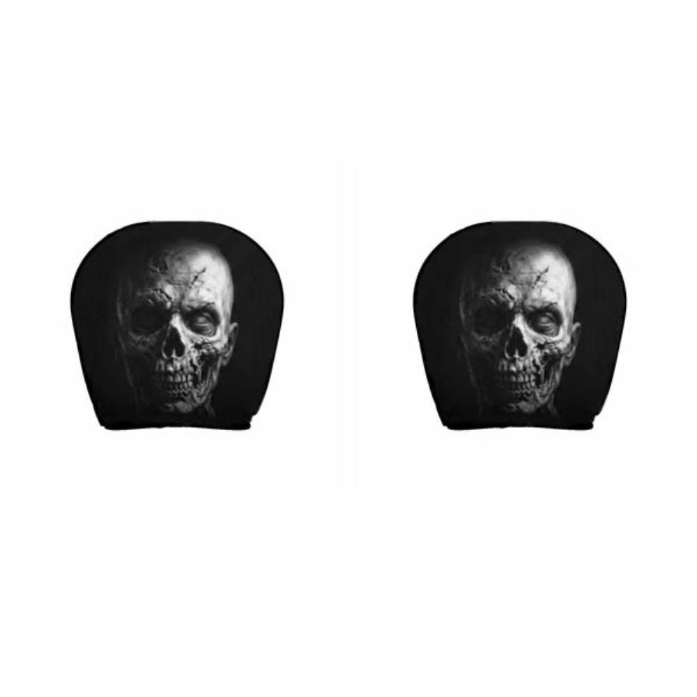 1pair Universal Fit Skull Headrest Cover Vivid Flat Print Gothic Seat Protector Daily Commute