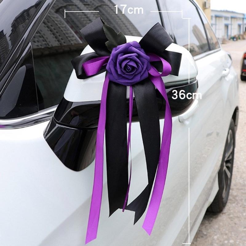 8 Stück Hochzeitsauto Gläser Dekorative Schleifen Hängende Künstliche Seidenblume Türgriff Dekorationen für Brautfahrzeug