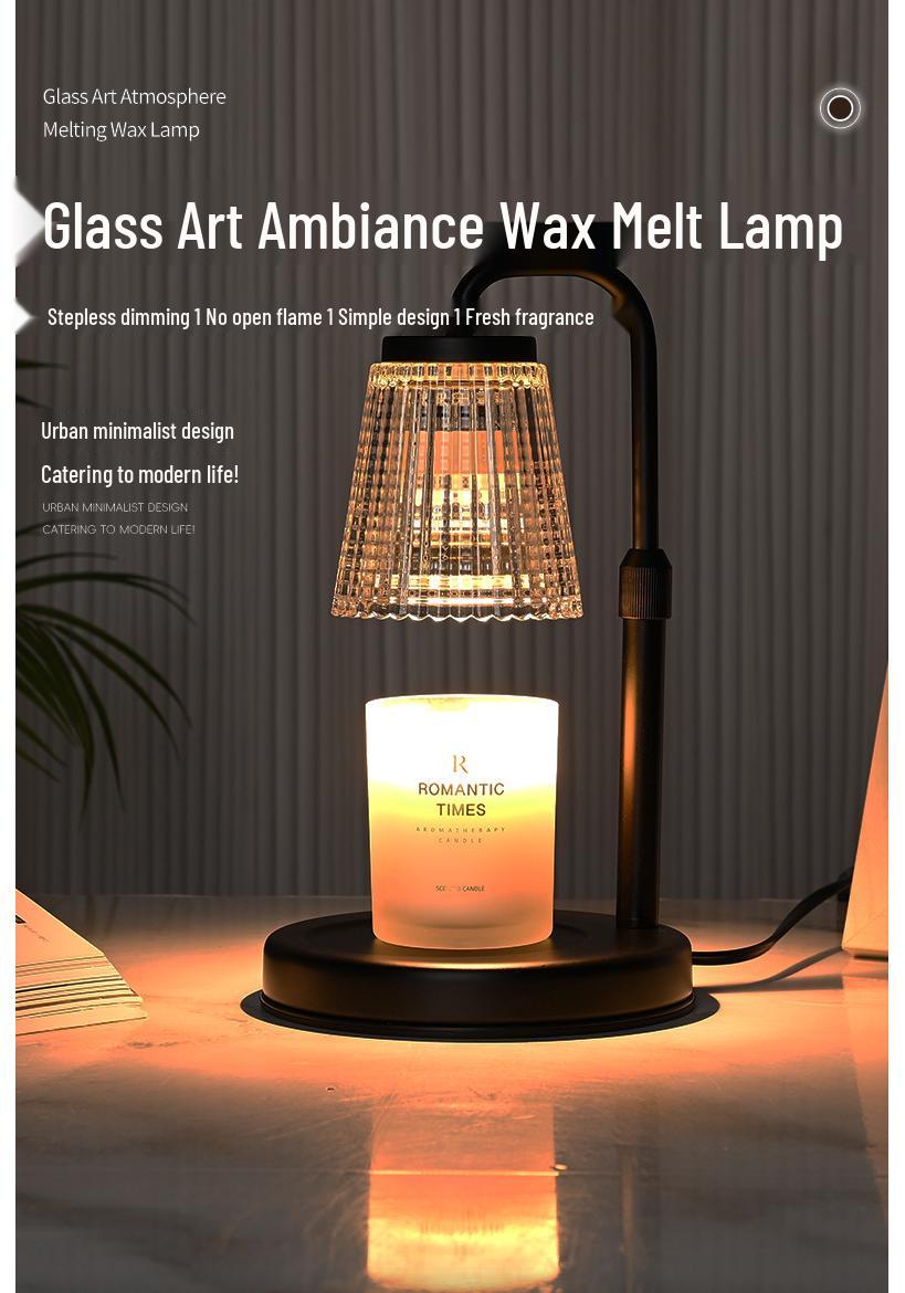 Telescopic Adjustable Wax Melter Aroma Lamp for Bedroom Atmosphere Black + Glass Model