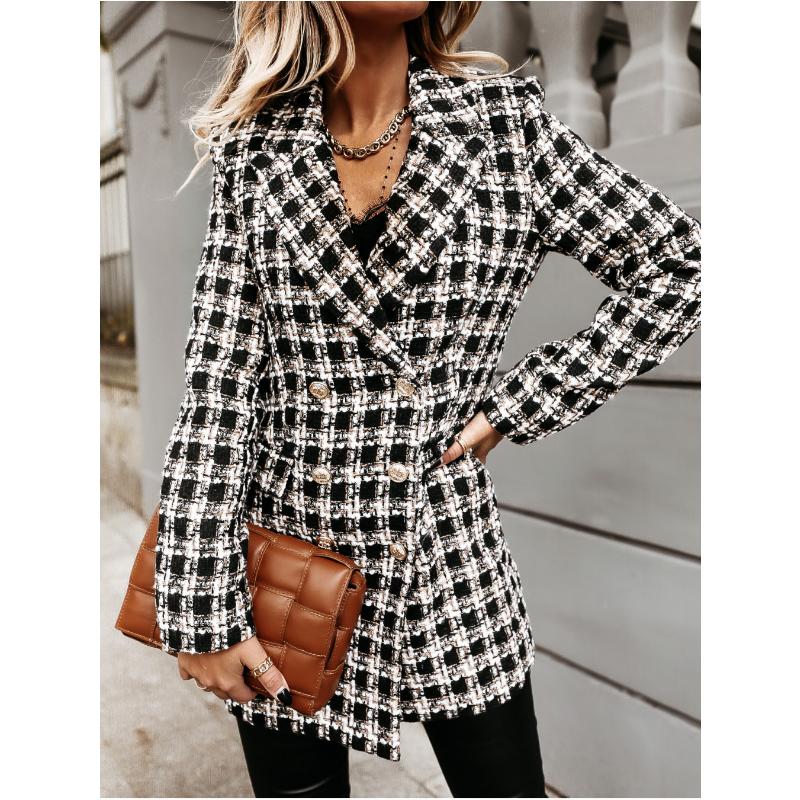 

Осенне-зимний костюм с длинным рукавом воротник двубортное твидовое пальто