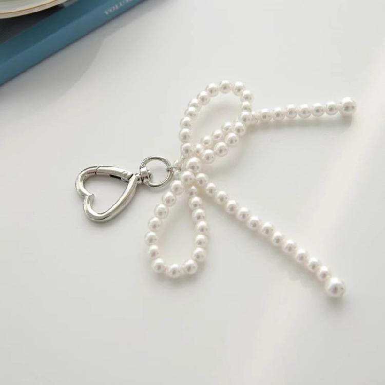 Beaded Phone Lanyard Wrist Strap Bow Heart Pearls Beads Phone Charm Keychains