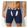 Men'S Boxers Briefs Fly Pouch Front Open Breathable Bulge Underwear Separated Dual Pouch Trunks Enhance Bulge Long Leg Boxers