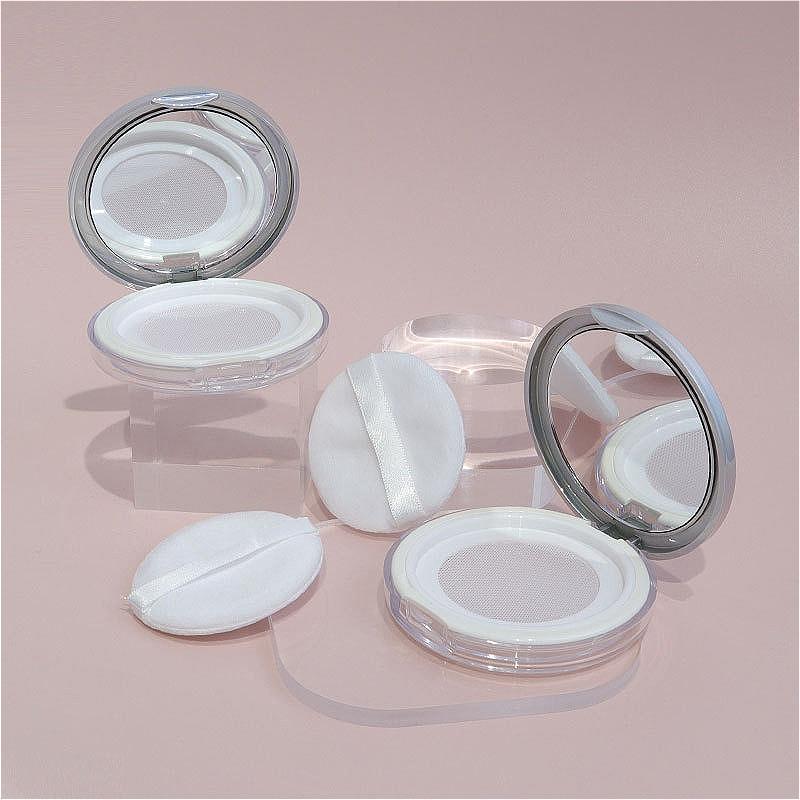 3g Ultra-Thin Iridescent Powder Case with Mirror & Puff, Refillable Loose Powder Container for Makeup Packaging