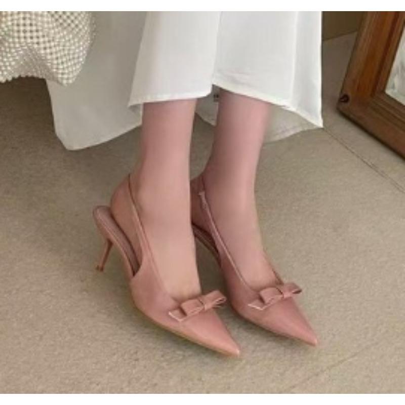 Fashion New Style Fashion Design Slingbacks Butterfly-knot Women Pumps Sexy Pointed Toe Thin Heels Stripper Party Shoes Large Size 35-43