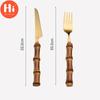 Hi Bamboo Handle Stainless Steel Cutlery Set Wooden Spoon and Fork Set Knife Minimalist Gold