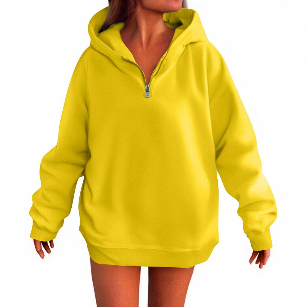 Women's Fashion Casual Long Sleeve Solid Color Hooded Sweatshirt Tops