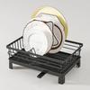 Dish drainer rack with cup holder and utensil caddy, non-slip metal drying rack, compact for 1-3 persons, removable drain tray