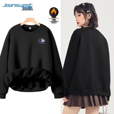 JEANSWEST Women's 2024 Autumn/Winter Heavyweight Round Neck Pullover Sweatshirt